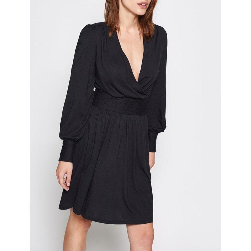NWT Joie Corelle Mini Dress Caviar Black Surplice Wrap V-Neck Long Sleeve Size M